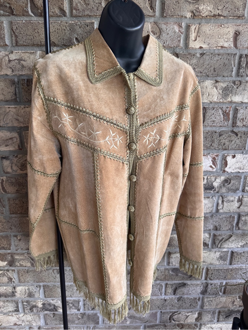 Vintage Dressbarn Suede Leather Jacket S Western Fringe Embroidered Boho - Picture 3 of 12